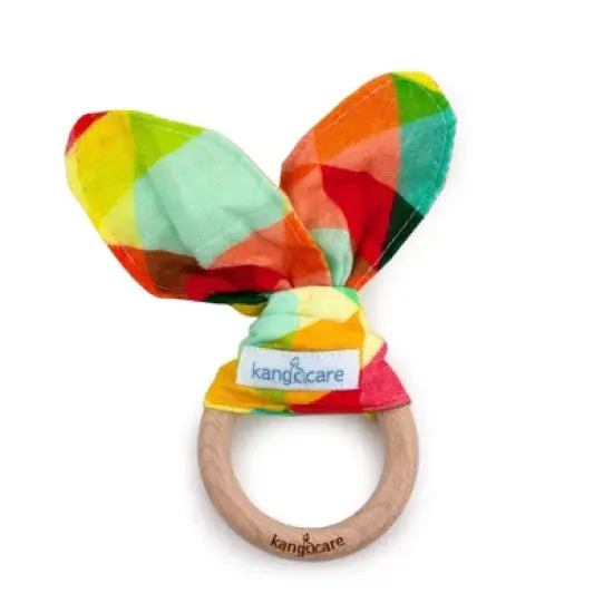 Kanga Care Baby Muslin Crinkle Bunny Ear Wood Teething Ring image {10}