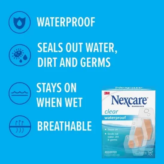 Nexcare Waterproof Bandages Knee and Elbow, Clear, 2 3/8 in x 3 1/2 in, 8 ct. image {3}