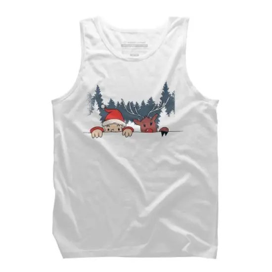 Men's Design By Humans Christmas Santa And Rudolph Peaking By rasok Tank Top image {6}