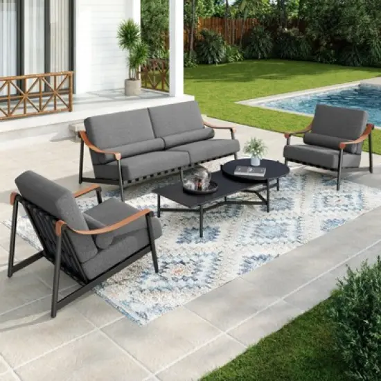 Captiva Designs Outdoor Patio Oversized Modern Luxury Conversation Sofa Set with Extra Thick Cushion and Coffee Table image {11}