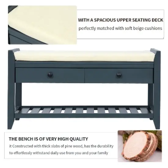 Entryway Storage Bench with Cushioned Seat, Shoe Rack and Drawers-ModernLuxe image {5}