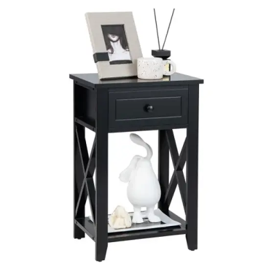 Costway Nightstand Chair Side End Table with Drawer & Shelf Bedroom Furniture White\ Brown\Black image {10}
