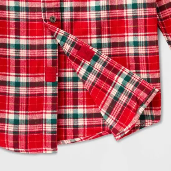 Boys' Adaptive Woven Plaid Button-Down Shirt - Cat & Jack - Red image {3}