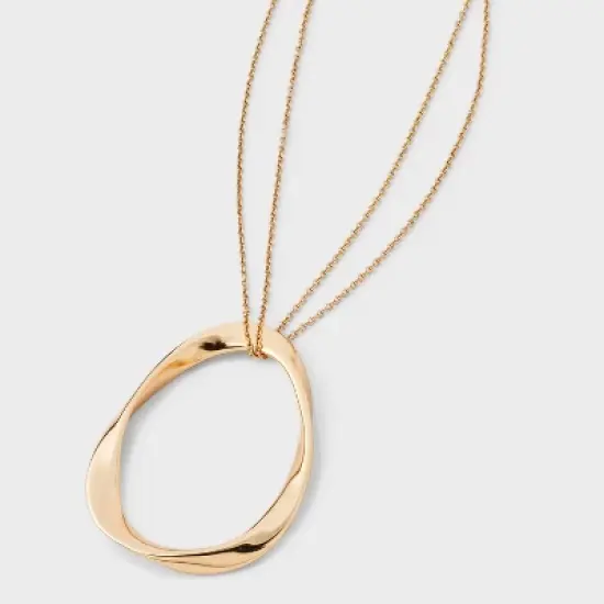 Oval Pendant Necklace - A New Day&trade; Gold: Lobster Claw Clasp, 32" Length, Zinc Material, Includes 3" Extender image {4}