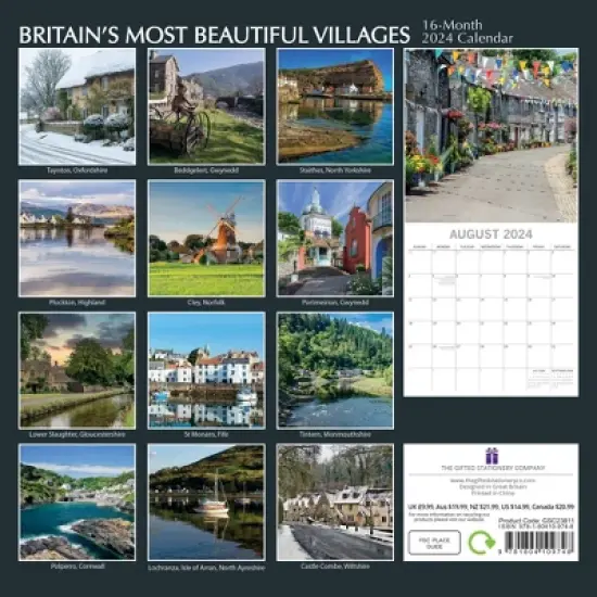 The Gifted Stationery 2024 Square Wall Calendar, Britain's Most Beautiful Villages, 16-Month Scenic Britain Theme with 180 Stickers (12 In) image {3}