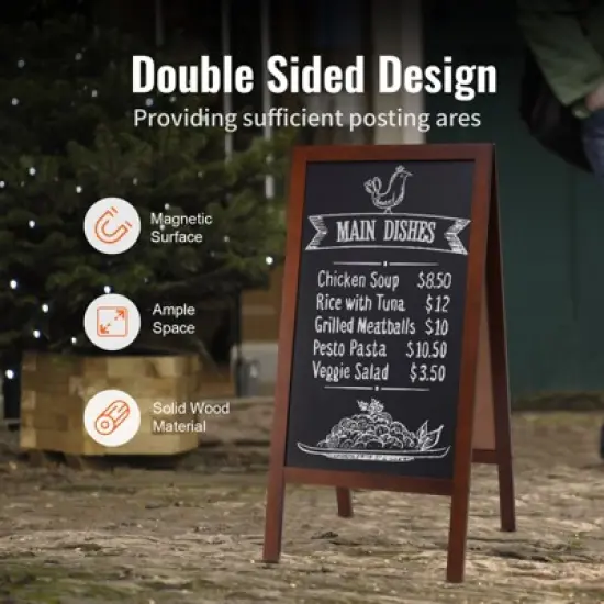 VEVOR A Frame Chalkboard Sign, Double-Sided Sidewalk Signs, Freestanding Vintage Wooden Chalk Board with Chalks & Magnetic Eraser, 20"x40", Brown image {6}