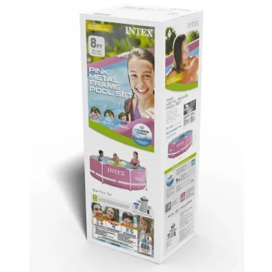 Intex PINK Metal Frame 8FT X 30IN Above Ground Pool Set with Pump image {2}