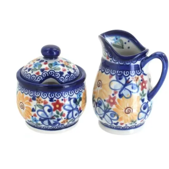 Blue Rose Polish Pottery 1583 Vena Cream & Sugar Set image {7}