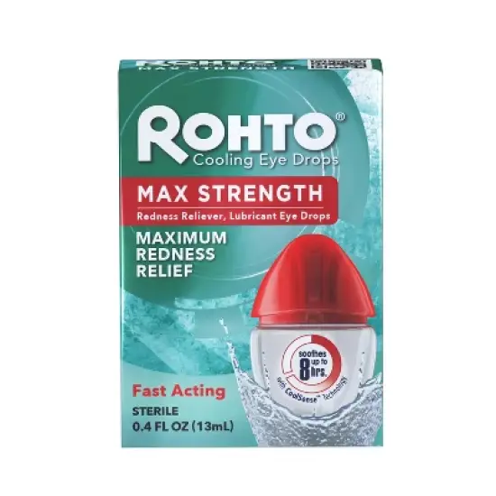 Rohto Max Strength Redness Reliever, Lubricant Eye Drops, Redness & Dry Eye Symptom Relief - 0.4 fl oz image {9}