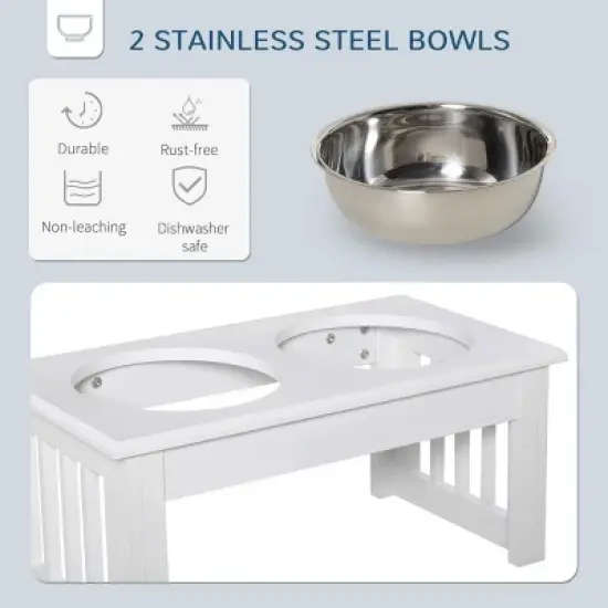 INFURNIC Pet Bowl Elevated Dog Feeding Station with Stainless Steel Bowls Non Slip Modern Wooden Frame, White, 17.25"*9.5"*6" image {1}