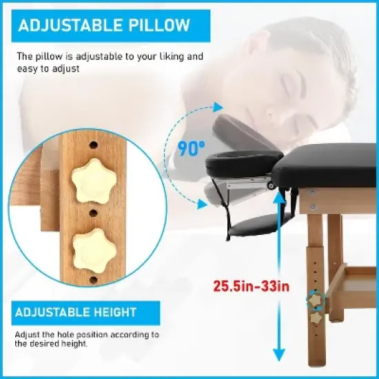 BestMassage Wooden Massage Table 2 Folding Spa Bed with Plush Cushioning, Black image {3}