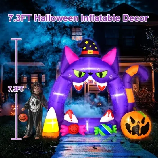 Fun Little Toys 7.3FT Halloween Decorations - Outdoor Inflatable Pumpkin Photo Frame with Candies, Built-in LEDs for Blow Up Decor image {7}
