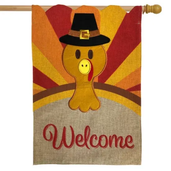 Turkey Thanksgiving Burlap House Flag Welcome Holiday 28" x 40" Briarwood Lane image {1}