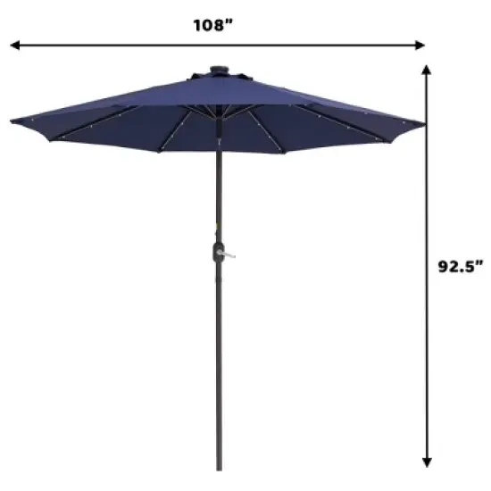 9' x 9' Solar LED Patio Umbrella with Tilt Adjustment and Crank Lift Navy - Wellfor image {11}