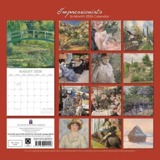 2026 Square Wall Calendar, Impressionists, 16-Month Arts & Antiques Theme with 180 Reminder Stickers (12x12 In) image {3}