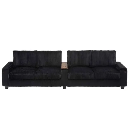 4-Seater Sofa Couch with Hidden Arm Storage, Sofa with USB Ports and Flip-Top Cup Holders, Corduroy Sofa with Plywood Frame-Cuddlewood image {4}