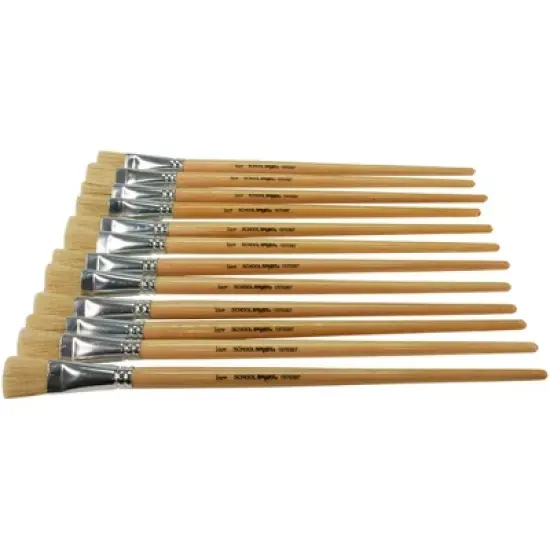School Smart White Bristle Paint Brushes, Long Handle, 3/4 Inch, Set of 12 image {6}