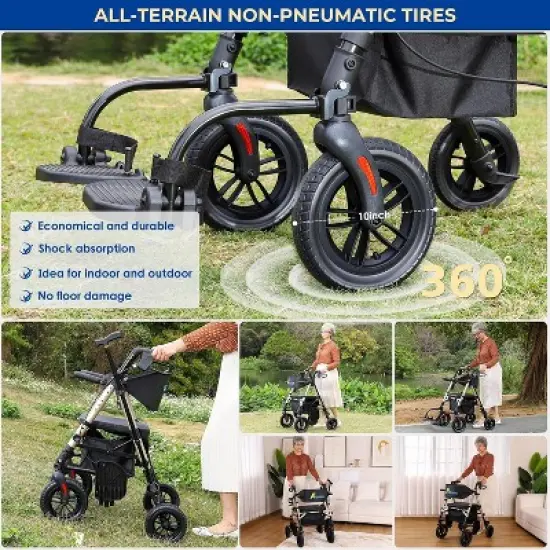Lycvki Foldable 2 in 1 Rollator Walker with Brakes and Adjustable Seat, Handle image {4}
