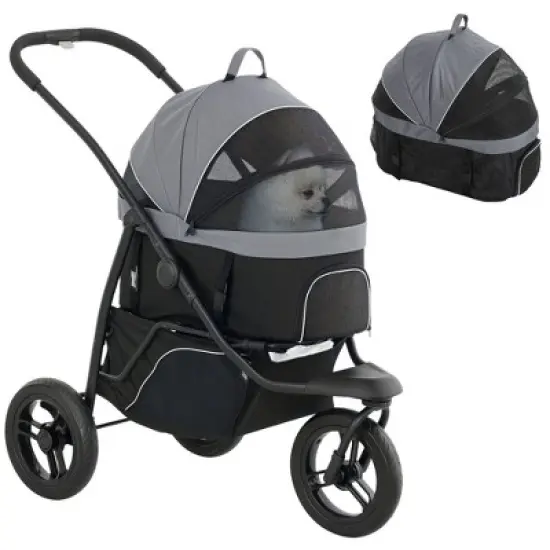 Munora 3-in-1 Pet Jogging Stroller for Small Dogs & Cats, 43.7"L x 22.2"W x 40.2"H Gray Stroller with Detachable Carrier & Storage Basket image {10}