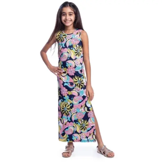 24seven Comfort Apparel Girls Floral Maxi Dress with Slit image {6}