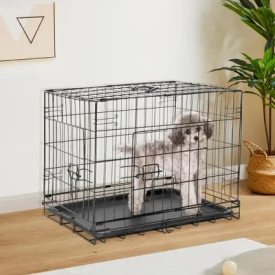 Double - door dog cage - Enhanced metal folding pet cage image {7}