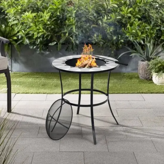 WELLFOR 23.5" Wood Burning Dining Fire Table With Mesh Cover & Poker W-10388 Black image {8}