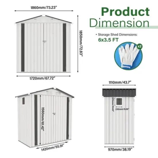 MOEPISY 6ft X 3.5ft Metal Storage Shed, Tool Shed With Peaked Roof Waterproof With Clear Window image {5}