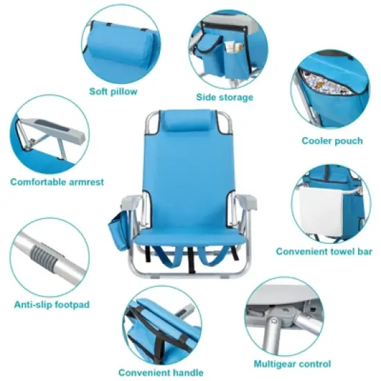 DOMETOUR Short Oxford Cloth Silver White Aluminum Tube Bearing 100kg Beach Chair Blue image {11}