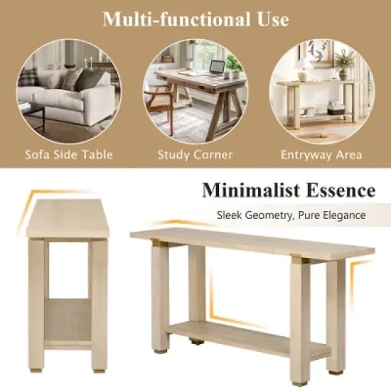 Gulches 62.9" Modern Minimalist Console Table - Solid Wood, Metal Accents, Built-in Shelf, 3 Colors, for Living Room image {5}