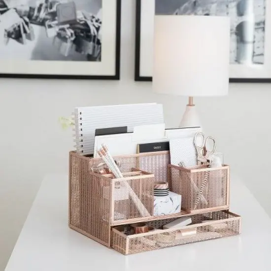 Blu Monaco Rose Gold Desk Organizer with Sticky Note & File Holder image {3}