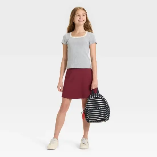 Girls' Lace Trim Short Sleeve Pointelle T-Shirt - art class&trade; image {2}