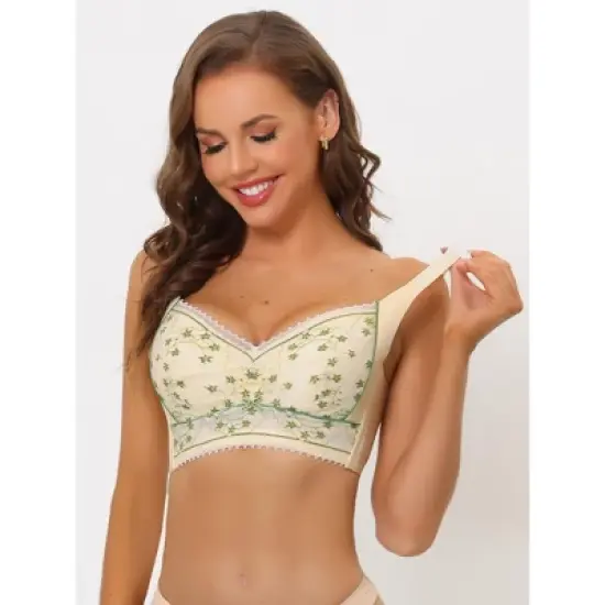 Allegra K Women's Wirefree U Back Adjustable Straps Lace Full Coverage Padded Minimizer Bra image {3}