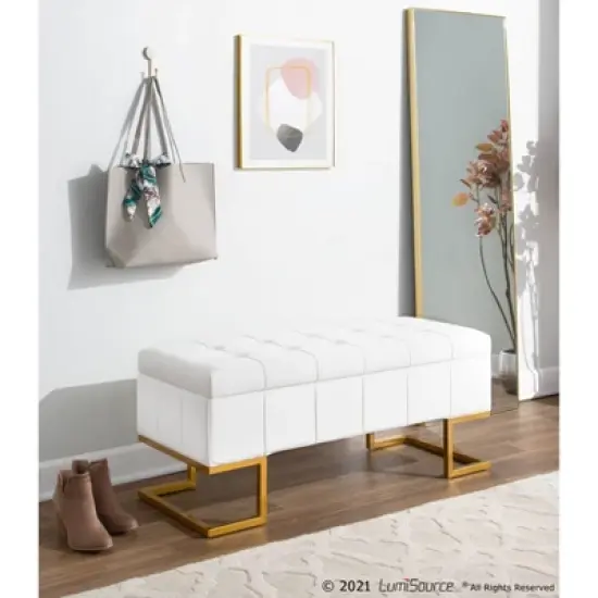 41" Midas Glam Storage Bench Steel/Velvet Gold/White - LumiSource image {4}