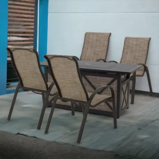 Courtyard Casual Santa Fe 5 pc Rectangle Fire Pit Set with Sling Chairs  Includes One Rectangle Fire Pit and Four Sling Chairs image {1}