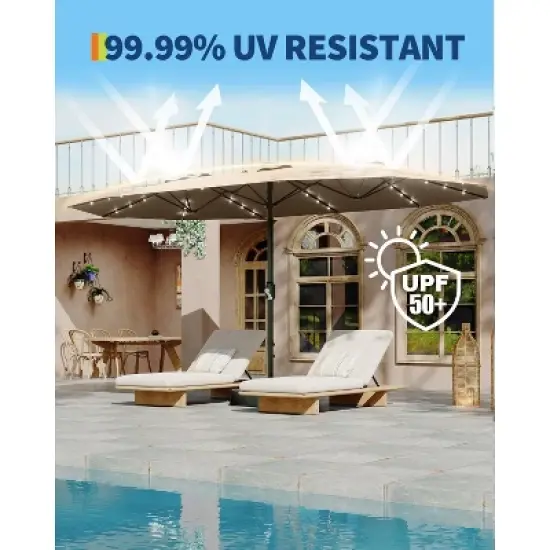 15FT Large Patio Umbrella with Base, Outdoor Double-Sided Rectangle Market Umbrella Outside Umbrellas for Poolside Lawn Backyard image {1}