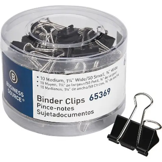 Business Source Binder Clips SM/MD 60/PK Black 65369 image {1}
