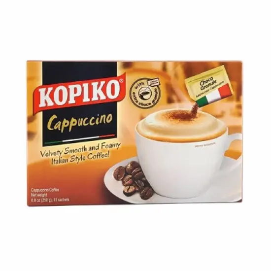 Kopiko Cappuccino Instant Coffee with Choco Granule 8.8 Oz. (25 G.X 10 Sachets) Pack of 2 image {1}