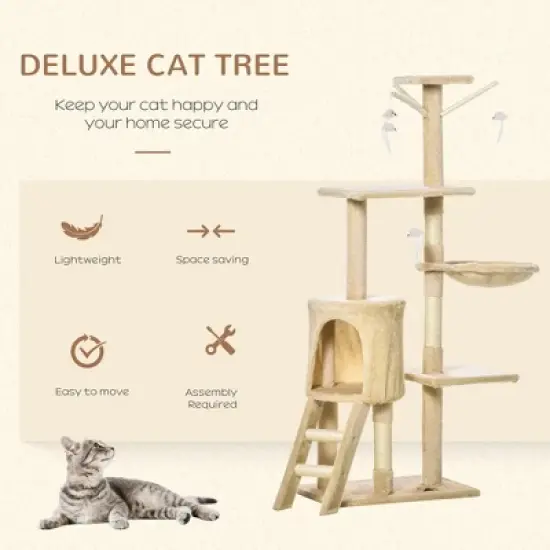 Kumasinova 53" Cat Tree with Hammock,Cat Tower with Scratching Post,Cat Tree Tower with Interactive Toys,Multi-Level Cat Furniture for Indoor Cats image {4}