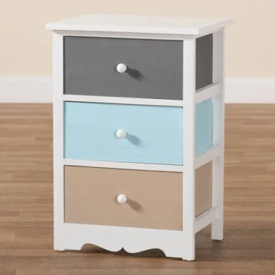 Kalila Wood 3 Drawer Nightstand White - Baxton Studio image {10}