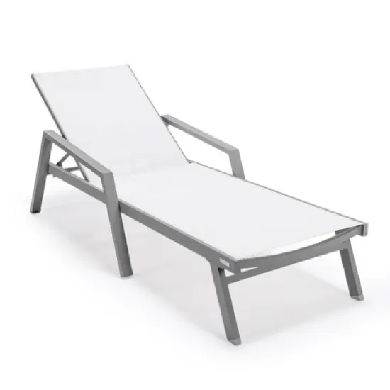 LeisureMod Marlin Modern Patio Sling Chaise Lounge Chair with Arms in Grey Aluminum &ndash; Outdoor Patio, Poolside, Balcony, Garden, Deck Seating image {18}
