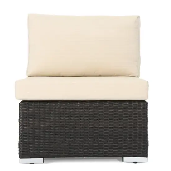 GDFStudio Candice Outdoor Rattan&nbsp;and&nbsp;Iron&nbsp;Modular&nbsp;Armless Chair&nbsp;with Water-Resistant Cushion image {3}
