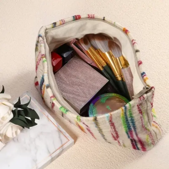 Unique Bargains Stripes Pattern Rainbow Zipper Makeup Bag Multicolored 1 Pc image {2}