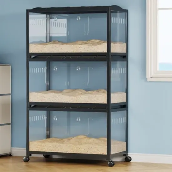 Hamster Cage, Metal Guinea Pig Cage with Acrylic Sides, Chew-Proof Dual Door Small Animal Habitat, Stackable Design Rat, Gerbil Cage image {6}