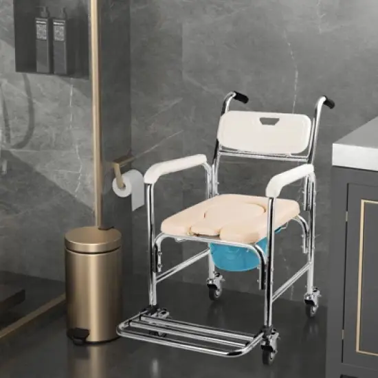 Topteng Multifunction Wheeled Mobile Toilet Commode Shower Chair Wheelchair For Elderly image {2}