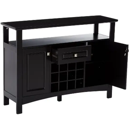 Kings Brand Furniture Walston 9 Bottle Capacity Wine Rack Buffet Server Console Table with Glass Doors, Espresso image {1}