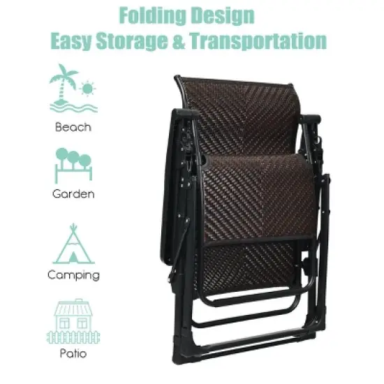 Costway 2PCS Patio Rattan Zero Gravity Lounge Chair Folding Recliner Adjustable Headrest image {6}