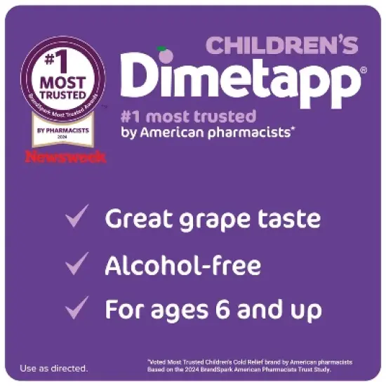 Children's Dimetapp Cough & Cold Relief Liquid - Dextromethorphan - Grape - 4 fl oz image {4}