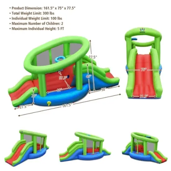 Costway Inflatable Snail Bounce House Dual Slide Basketball Game Without Blower image {1}