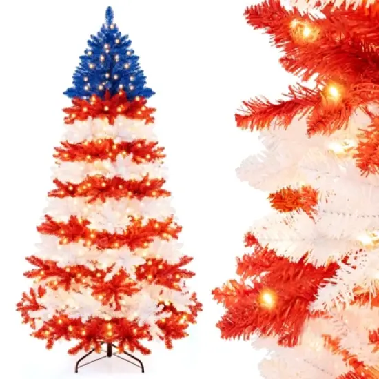 Costway 7.5 FT Patriotic Pre-Lit Artificial Christmas Tree with 1341 Branch Tips 480 Lights image {1}