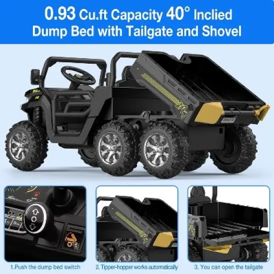 24V 2-Seater Ride On Dump Truck for Kids, 4WD 6-Wheel Electric Car with Parent Remote Control, Bluetooth Music & Dump Bed image {4}